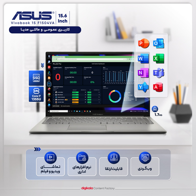 لپ تاپ 15.6 اینچی ایسوس مدل Vivobook 15 F1504VA-i3 1315U-16GB DDR4-1TGB SSD-Fingerprint-Backlit